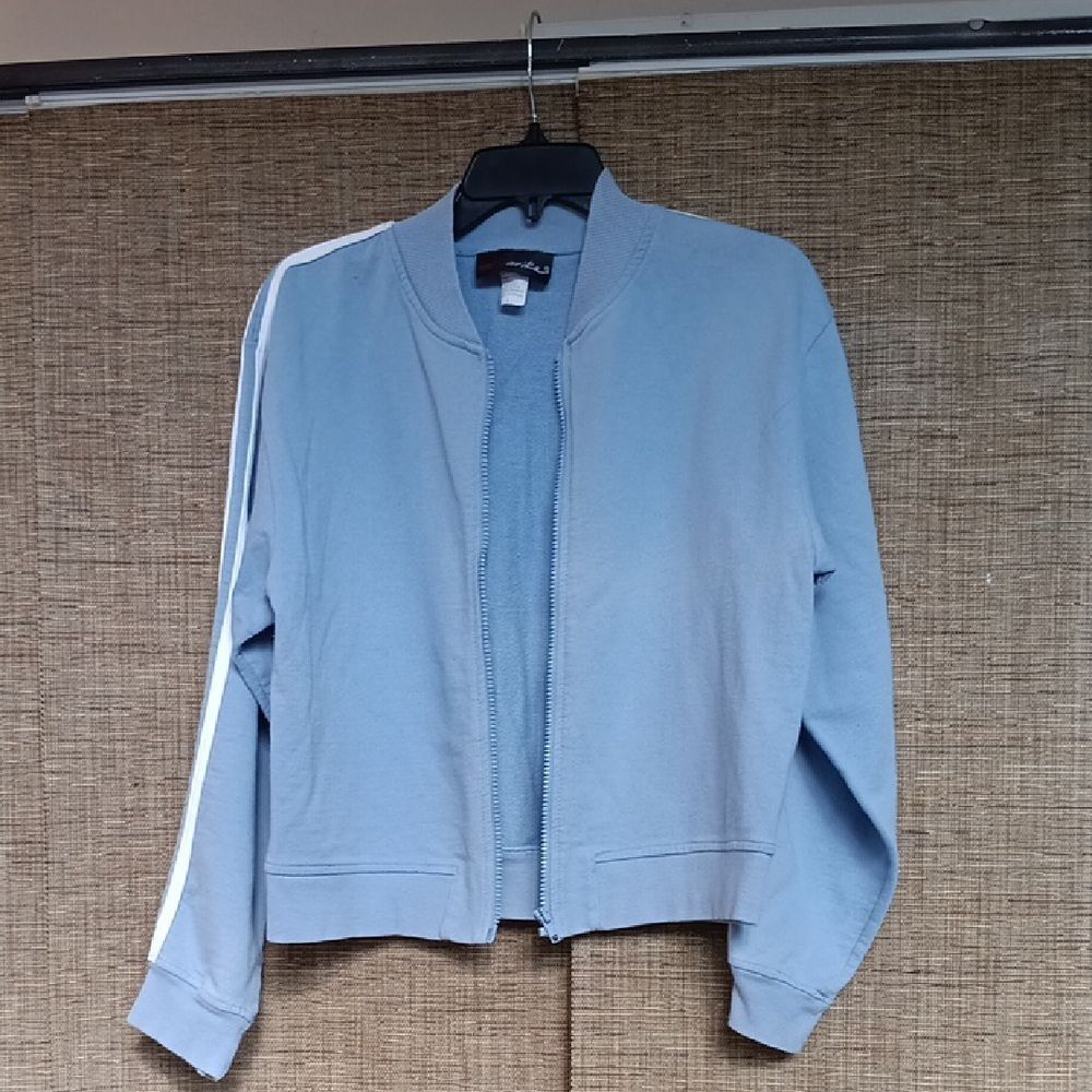 Marika Light Blue Grey  Bomber Jacket with White Stripe